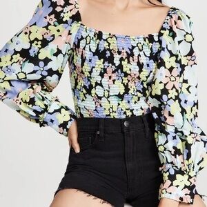 Free people floral puff sleeve top